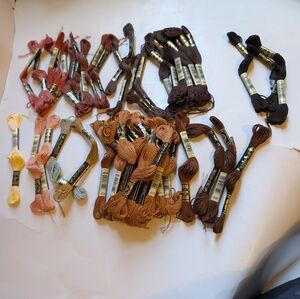 Hand embroidery floss bundle, DMC floss skeins, embroidery threads Brown set